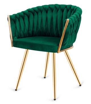 Lugano Krzesło plecione Lugano fotel TRECCIA GREEN VELVET GOLD