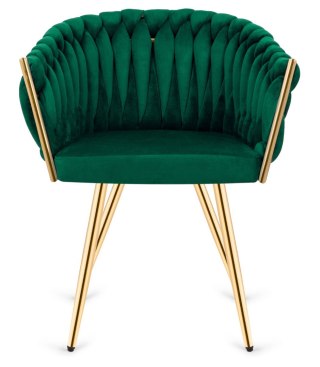 Lugano Krzesło plecione Lugano fotel TRECCIA GREEN VELVET GOLD