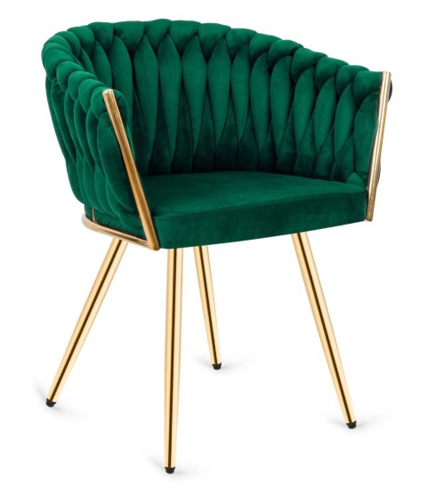 Lugano Krzesło plecione Lugano fotel TRECCIA GREEN VELVET GOLD