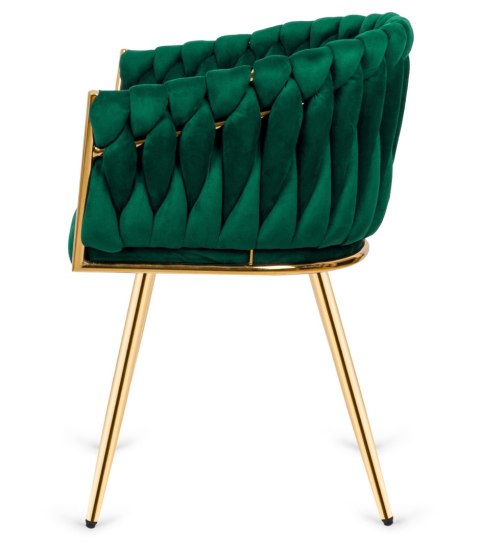 Lugano Krzesło plecione Lugano fotel TRECCIA GREEN VELVET GOLD