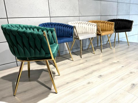 Lugano Krzesło plecione Lugano fotel TRECCIA GREEN VELVET GOLD