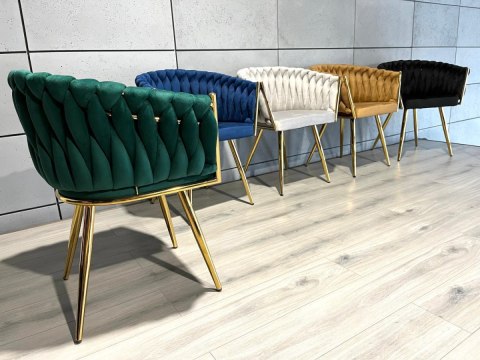 Lugano Krzesło plecione Lugano fotel TRECCIA GREEN VELVET GOLD