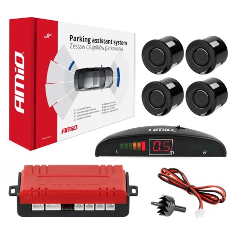 Zestaw czujników parkowania cofania led 4 sensory czarne amio-01565 AMiO