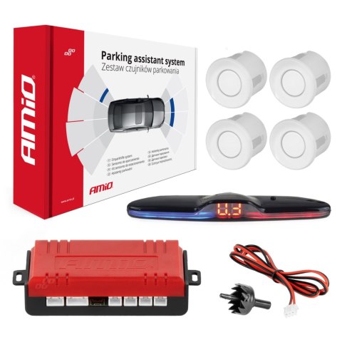 Zestaw czujników parkowania czujniki cofania max led 4 sensory białe amio-02289 AMiO