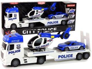 Zestaw Policja Laweta Ciężarówka Autko Helikopter Dźwięk Światła LEAN TOYS