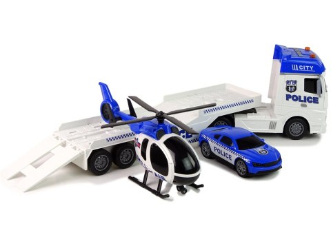 Zestaw Policja Laweta Ciężarówka Autko Helikopter Dźwięk Światła LEAN TOYS