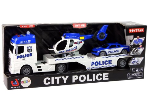 Zestaw Policja Laweta Ciężarówka Autko Helikopter Dźwięk Światła LEAN TOYS