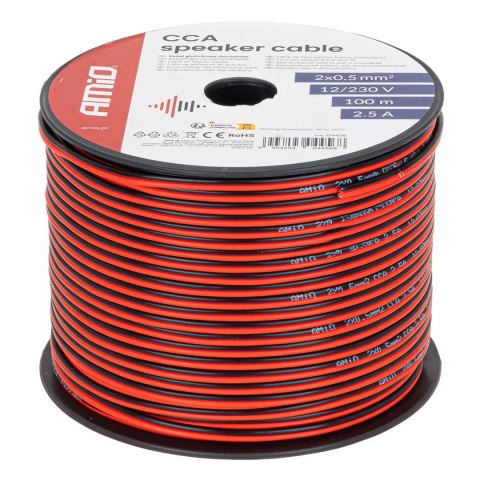 Kabel głośnikowy dwużyłowy cca 2x0.5mm2 100m 2.5a amio-04456 AMiO
