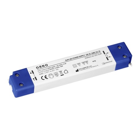 Zasilacz LED IP20, meblowy, slim, 24V, 15W, plastikowa obudowa Orno