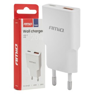 Ładowarka sieciowa 230v 20w gan usb-c usb-a amio-04838 AMiO