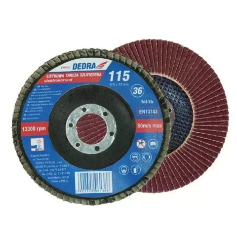 Listkowa tarcza szlifierska 115x22mm, granulacja 36 Dedra