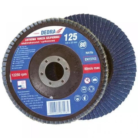 Listkowa tarcza szlifierska cyrkon gr.80, 125x22mm Dedra