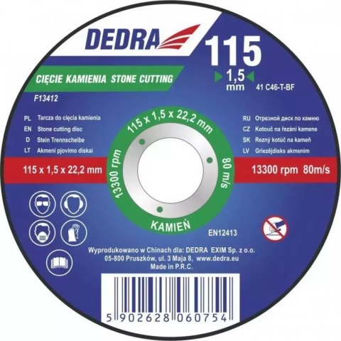 Tarcza do cięcia kamienia 115x1,5x22,2 Dedra