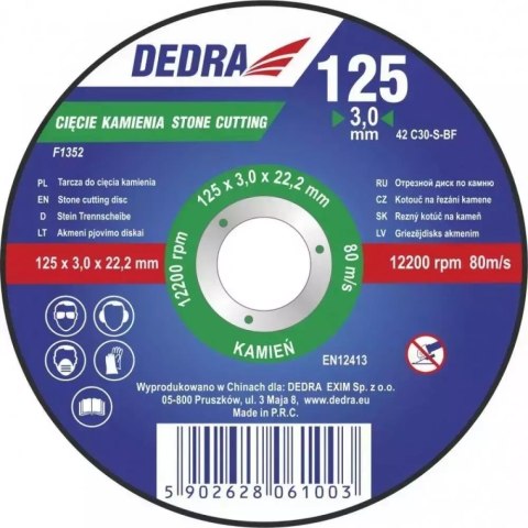 Tarcza do cięcia kamienia wypukła 230x3,0x22,2 Dedra