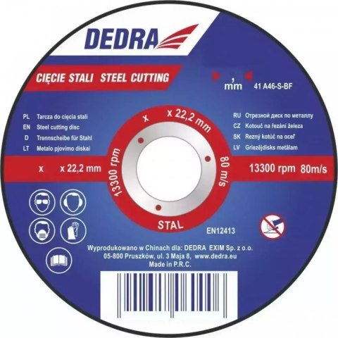 Tarcza do cięcia stali 125x2,5x22,2 Dedra