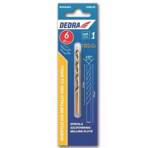 Wiertło do metalu, hss-co, 5% co, 135°, 2,5x57mm, 2szt Dedra