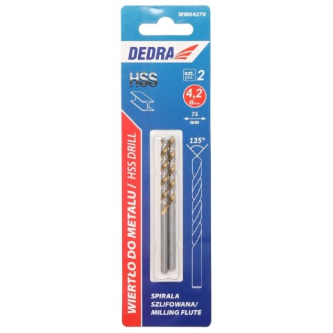 Wiertło do metalu, hss, stal 4341, 135°, 4,2x75mm, 2szt Dedra