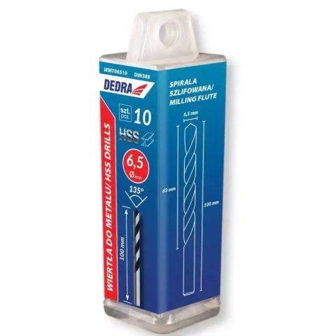 Wiertło do metalu, hss, stal 4341, 135°, 6x93mm, 10szt Dedra