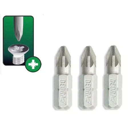 Końcówki wkrętakowe pozidriv pz1x25mm, 3szt blister Dedra
