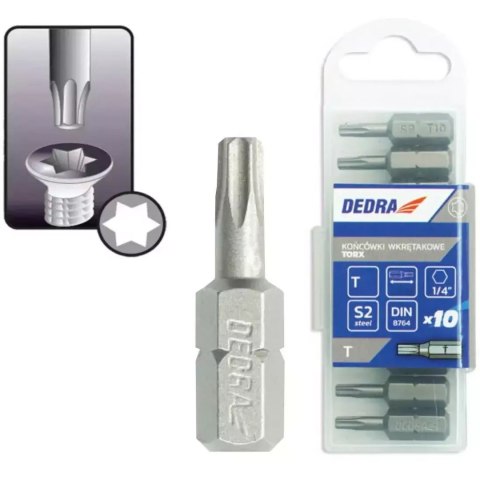 Końcówki wkrętakowe torx t27x25mm,10szt pudełko plast Dedra