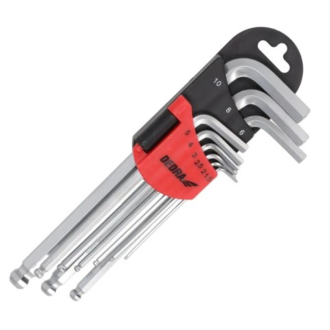 Klucze sześciokątne kulka długie 1.5-10mm zestaw 9szt, crv Dedra