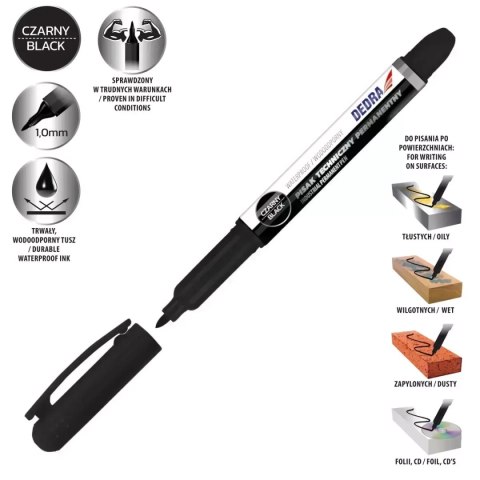 Pisak techniczny permanentny czarny 1mm, 2szt Dedra
