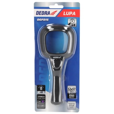Lupa, szkło powiększające 4x+led Dedra