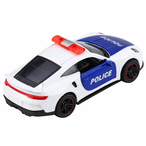 Autko Sportowe Policyjne Samochód Z Napędem Metalowy Pull-Back Biały 1:43 LEAN TOYS