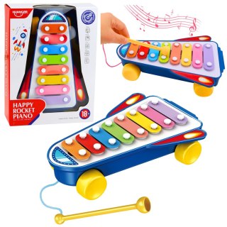 Cymbałki Dla Dzieci Rakieta Na Kółkach Statek Kosmiczny Pałeczka Niebieski LEAN TOYS