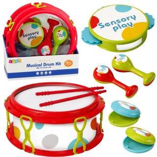 Instrumenty Muzyczne Dla Dzieci Bębenek Grzechotki Tamburyn Kastaniety LEAN TOYS