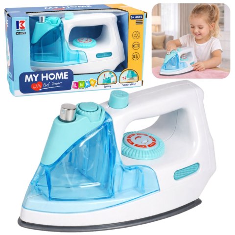 Żelazko Dla Dzieci Spryskiwacz na Wodę Spray Światło Dźwięk Niebieskie LEAN TOYS