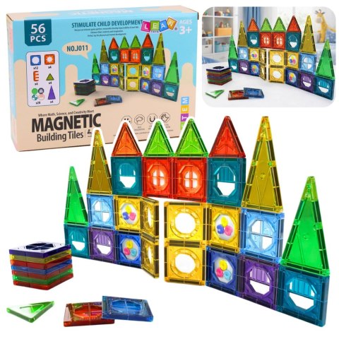 Zestaw Klocki Magnetyczne Konstrukcyjne 3D Okienka Panele Kolorowe 56 el. LEAN TOYS