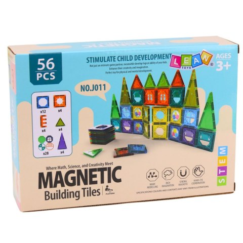 Zestaw Klocki Magnetyczne Konstrukcyjne 3D Okienka Panele Kolorowe 56 el. LEAN TOYS