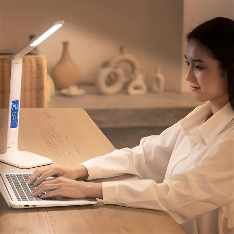 Lampka led biurkowa 5 trybów światła ładowarka ekran lcd budzik zegar temp RTO