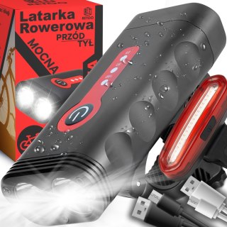 Lampka rowerowa led przód 1800 lumenów mocna + tył -s103 RTO