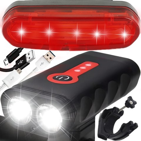 Lampka rowerowa led przód 1800 lumenów mocna + tył -s103 RTO