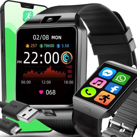 Smartwatch zegarek polskie menu karta sim sd wyświetlacz ips lcd połączenia RTO
