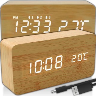 Budzik zegar termometr elektroniczny zegarek alarm - drewniany e291 RTO