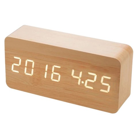 Budzik zegar termometr elektroniczny zegarek alarm - drewniany e291 RTO