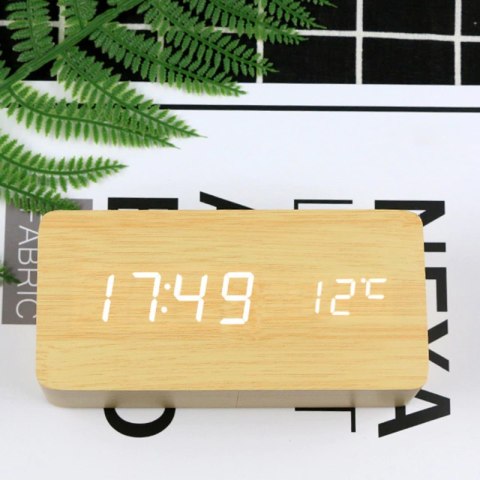 Budzik zegar termometr elektroniczny zegarek alarm - drewniany e291 RTO