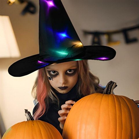 Czapka wiedźmy led kapelusz czarownicy na halloween karnawał cosplay -o289 swiecaca RTO