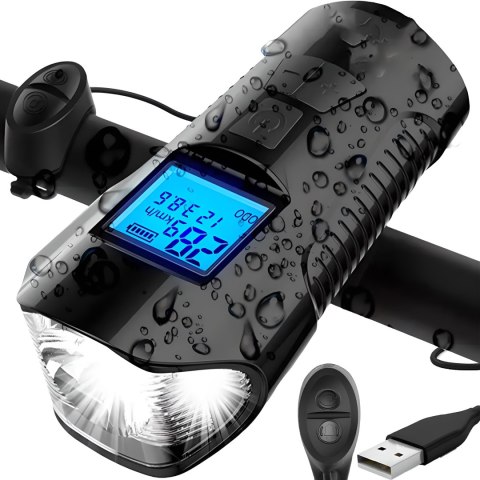 Lampka rowerowa led licznik dzwonek km prędkościomierz usb -s092 RTO