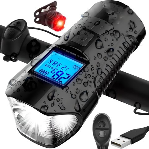 Lampka rowerowa led licznik km prędkościomierz tył - s092-1 + lampka tył RTO