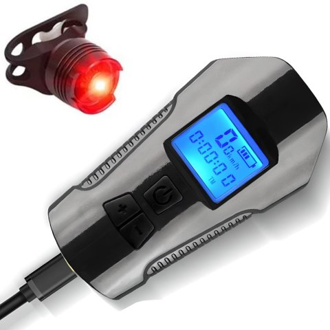 Lampka rowerowa led licznik km prędkościomierz tył - s092-1 + lampka tył RTO