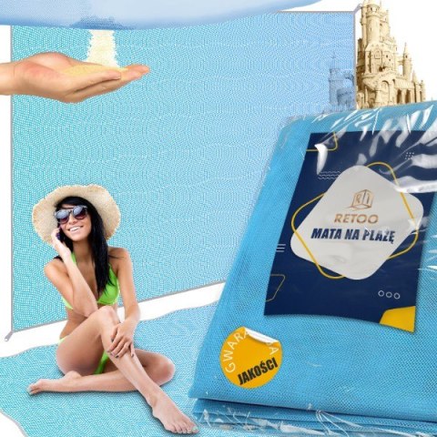 Mata plażowa koc na plażę xxl 200x200 sand free - niebieska -s045 RTO