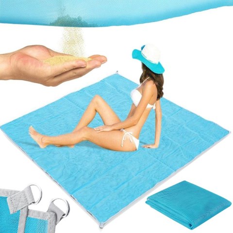Mata plażowa koc na plażę xxl 200x200 sand free - niebieska -s045 RTO