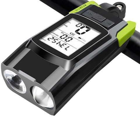 Latarka rowerowa lampka wentyl led+licznik+klakson dzwonek przód tył led RTO