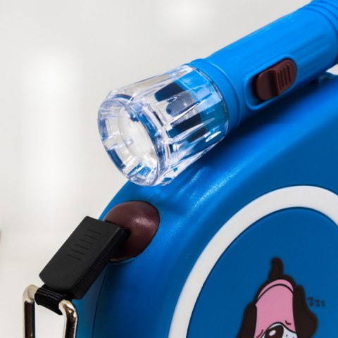 Smycz dla psa kota automatyczna taśma mocna 5m z blokadą 15kg latarka led RTO