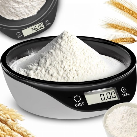 Waga kuchenna elektroniczna z misą precyzyjna czarno-biała 5 kg RTO