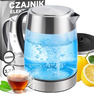 Czajnik elektryczny bezprzewodowy duży 1.7l mocny 2200w led stal szkło - or1302 RTO